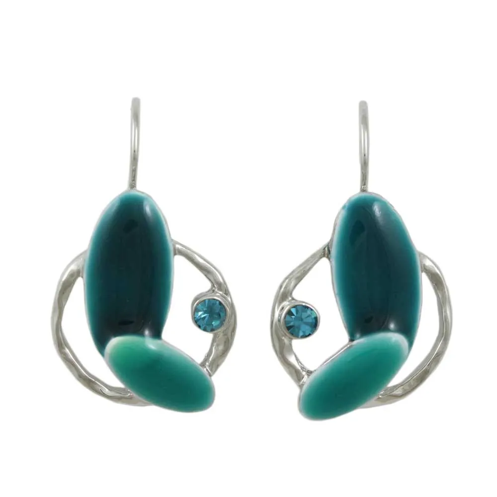 Turquoise Blue Enamel Ovals Crystal Pierced Earring - RSN332E