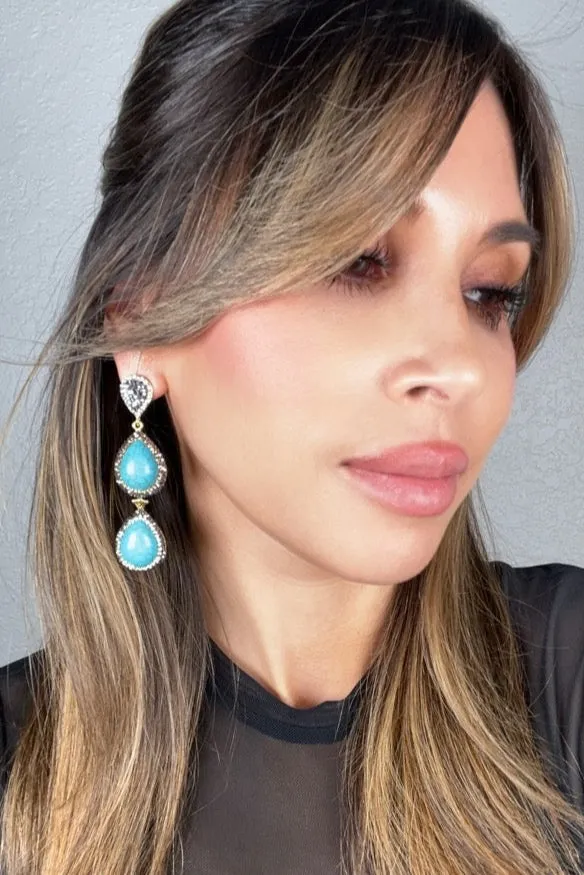 Turquoise Gemstone 2 Tier Statement Earring