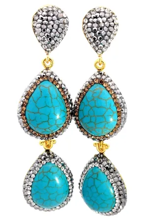 Turquoise Gemstone 2 Tier Statement Earring