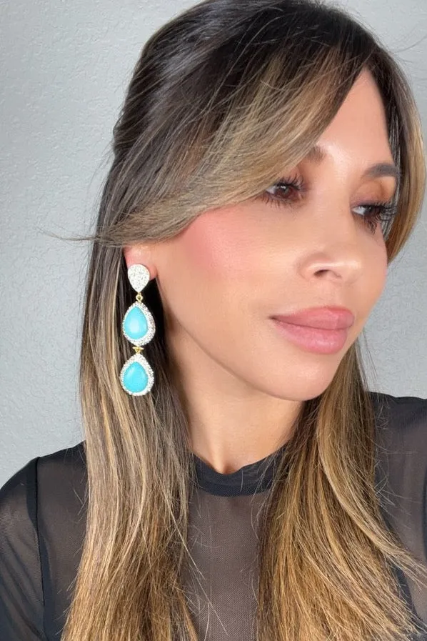 Turquoise Gemstone 2 Tier Statement Earring