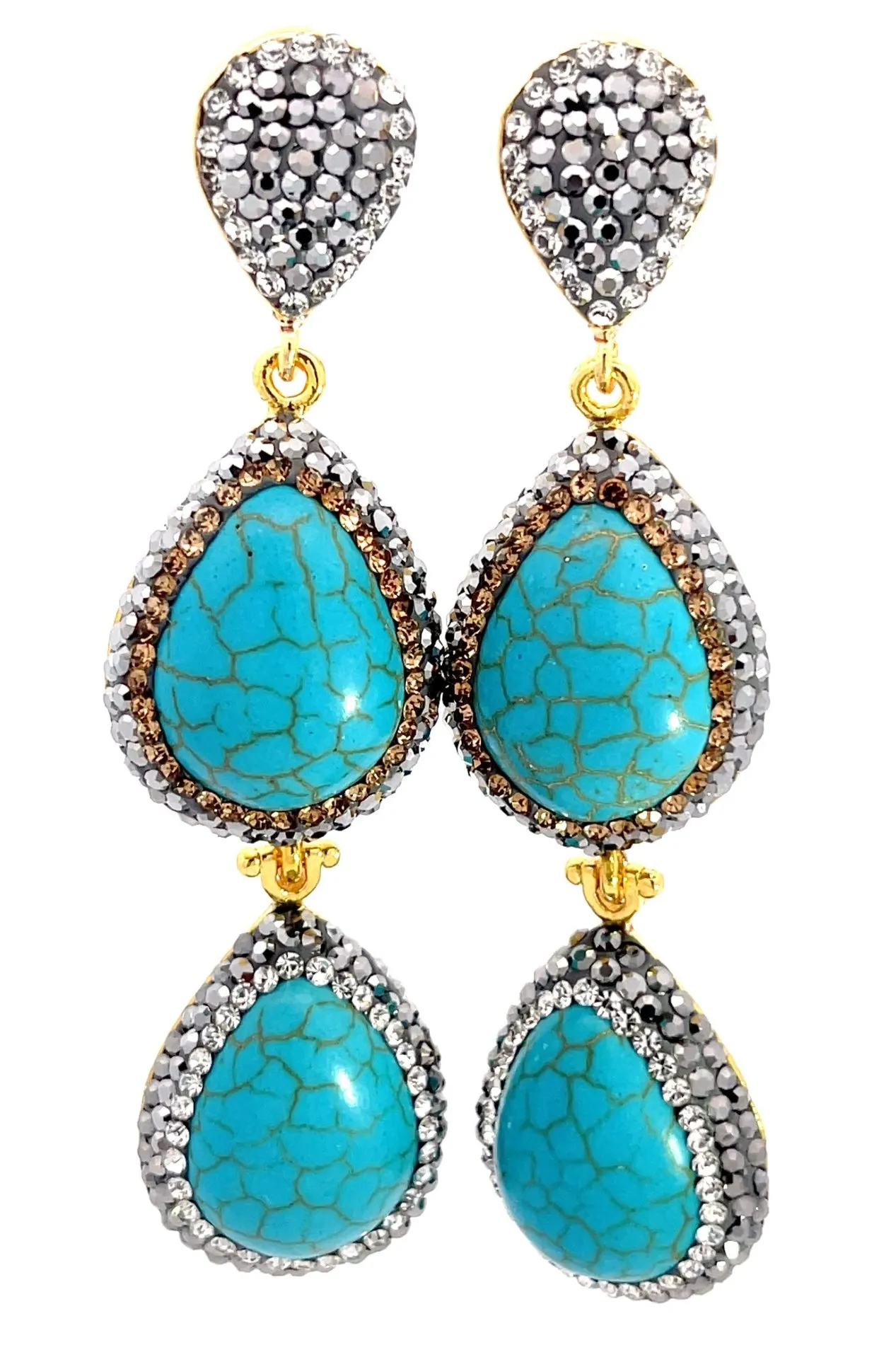 Turquoise Gemstone 2 Tier Statement Earring