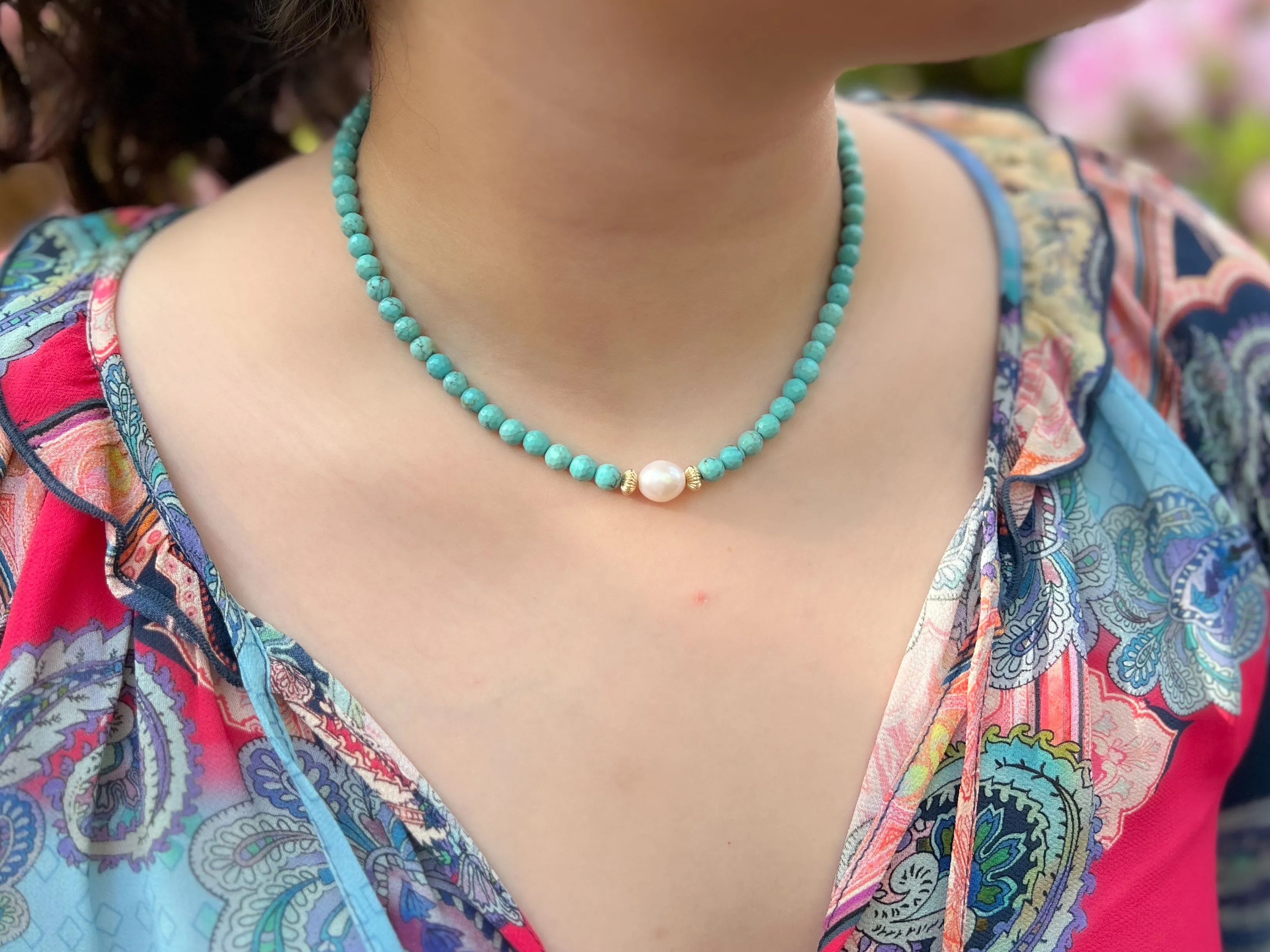 Turquoise Necklace with Freshwater Pearl