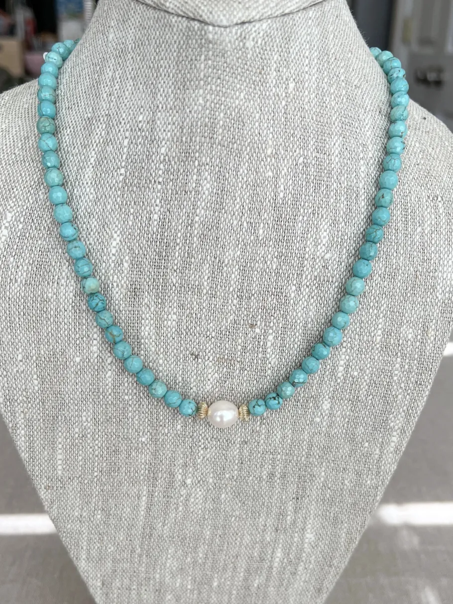 Turquoise Necklace with Freshwater Pearl