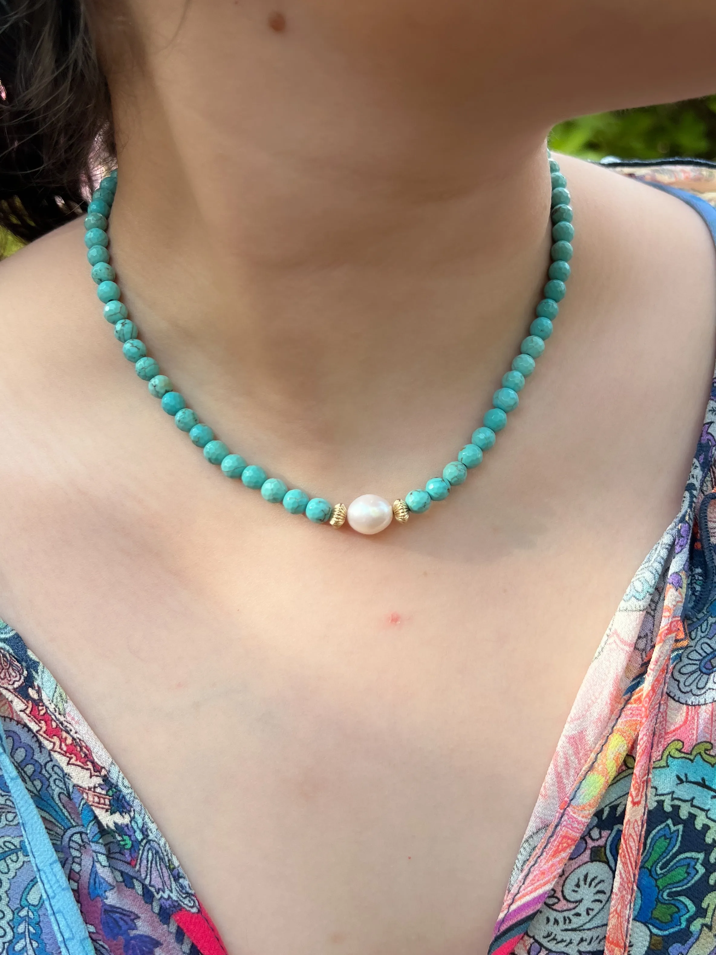Turquoise Necklace with Freshwater Pearl