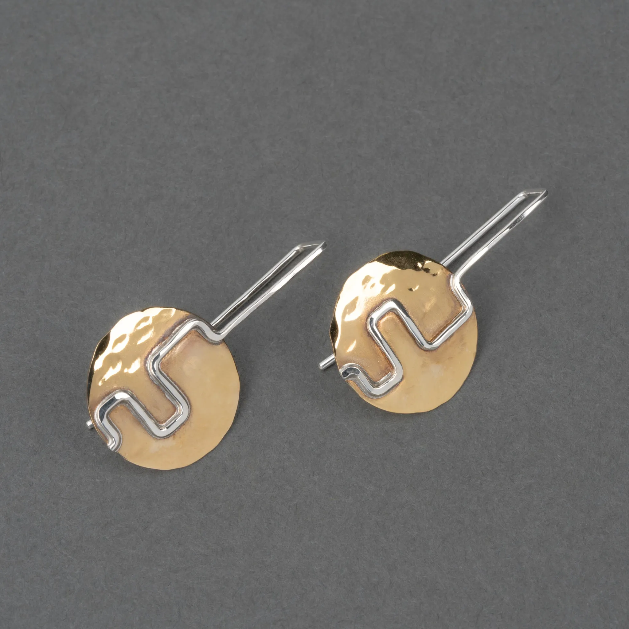 TWO STEP BRASS AND SILVER DISC EARRING