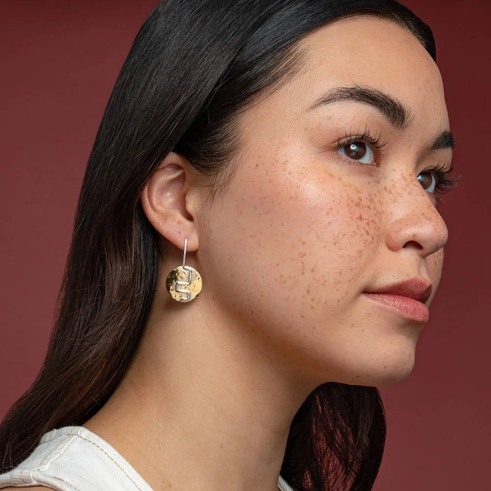 TWO STEP BRASS AND SILVER DISC EARRING