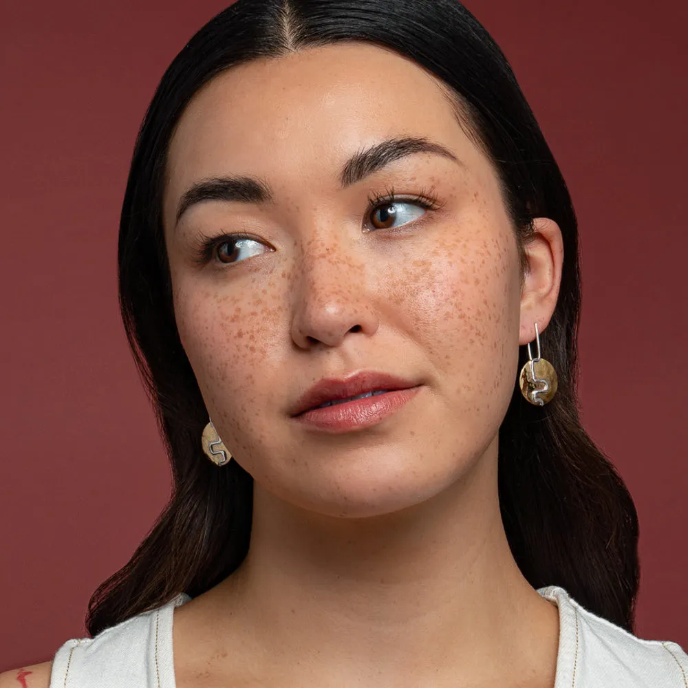 TWO STEP BRASS AND SILVER DISC EARRING