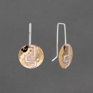 TWO STEP BRASS AND SILVER DISC EARRING