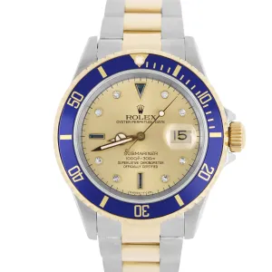 UNPOL. Rolex Submariner Date Two-Tone SERTI DIAMOND CHAMPAGNE 40mm 16613 Watch