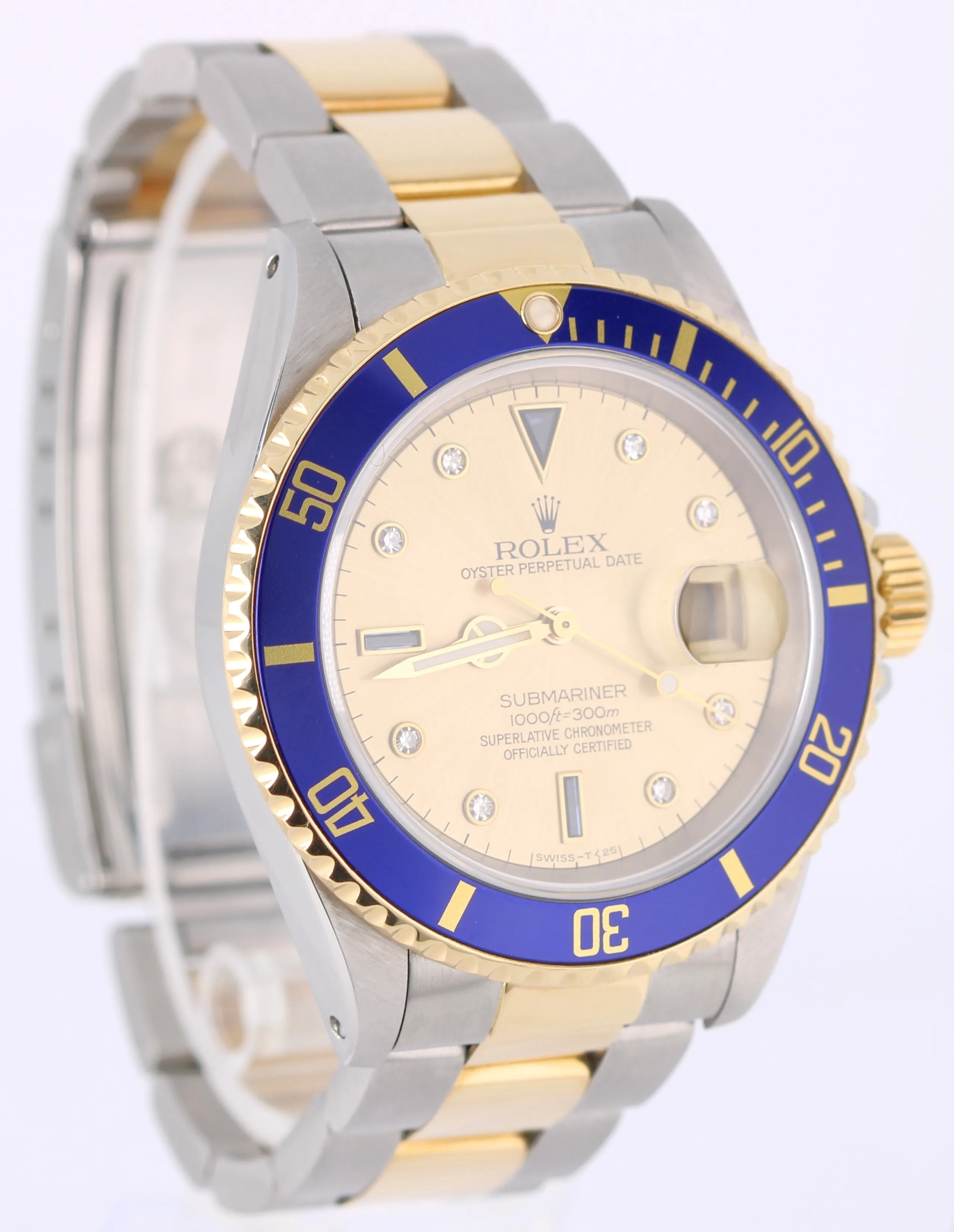 UNPOL. Rolex Submariner Date Two-Tone SERTI DIAMOND CHAMPAGNE 40mm 16613 Watch