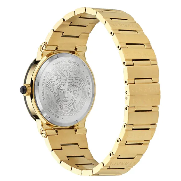 Versace Greca Logo Moonphase Gold Stainless Steel Black Dial Quartz Watch for Gents - VE7g00323