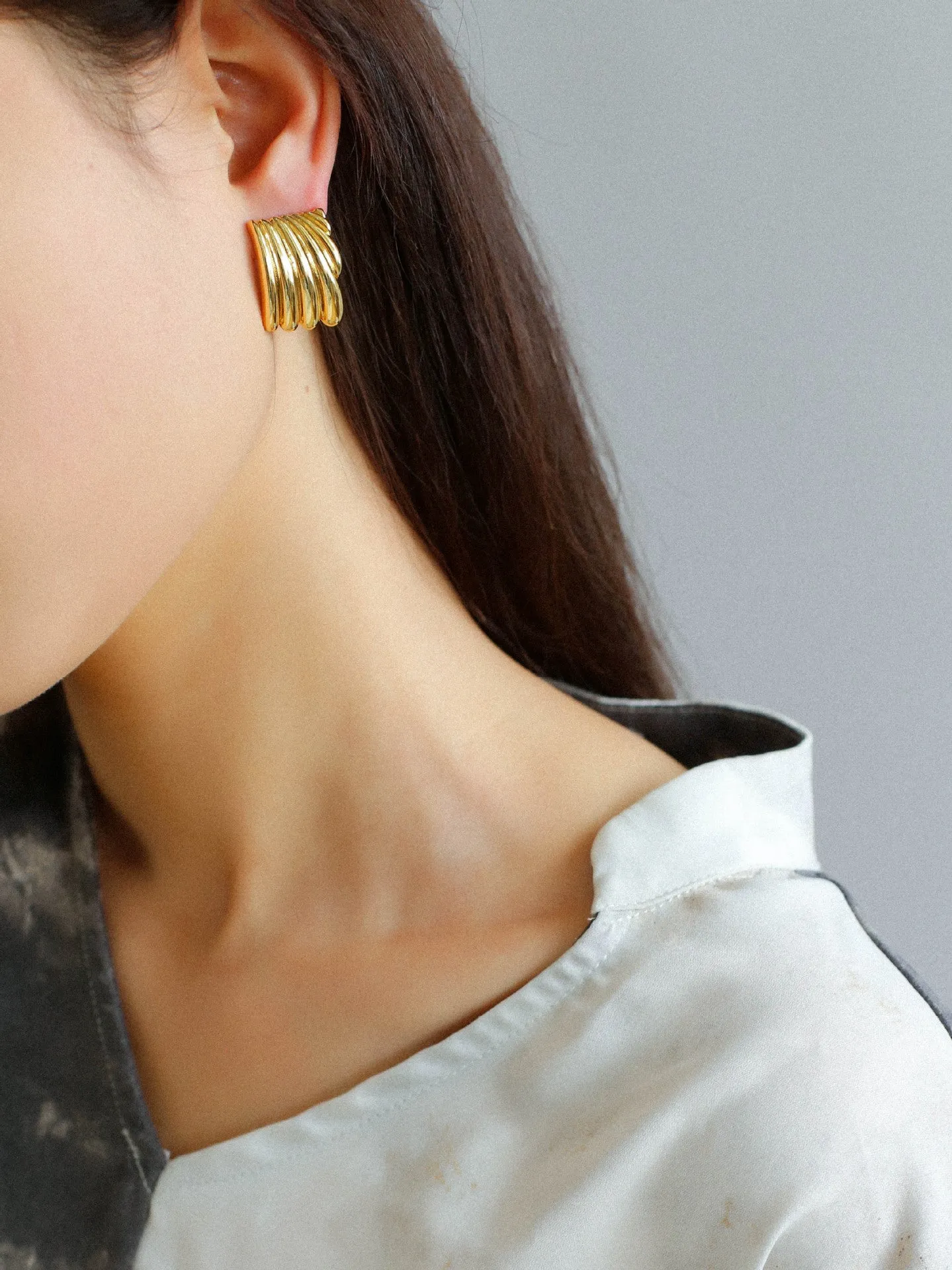 Vertical Striped Metal Geometric Earrings