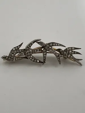 Victorian 4 Swallow Bird Diamond Brooch