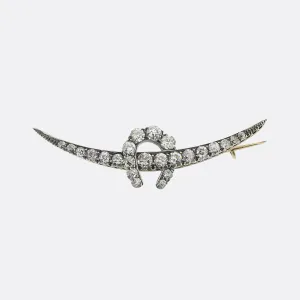 Victorian Old Cut Diamond Horseshoe Crescent Brooch
