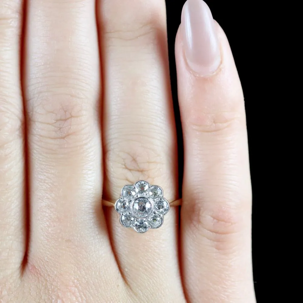 Victorian Style Diamond Cluster Ring 18Ct Gold 1.54Ct Diamonds