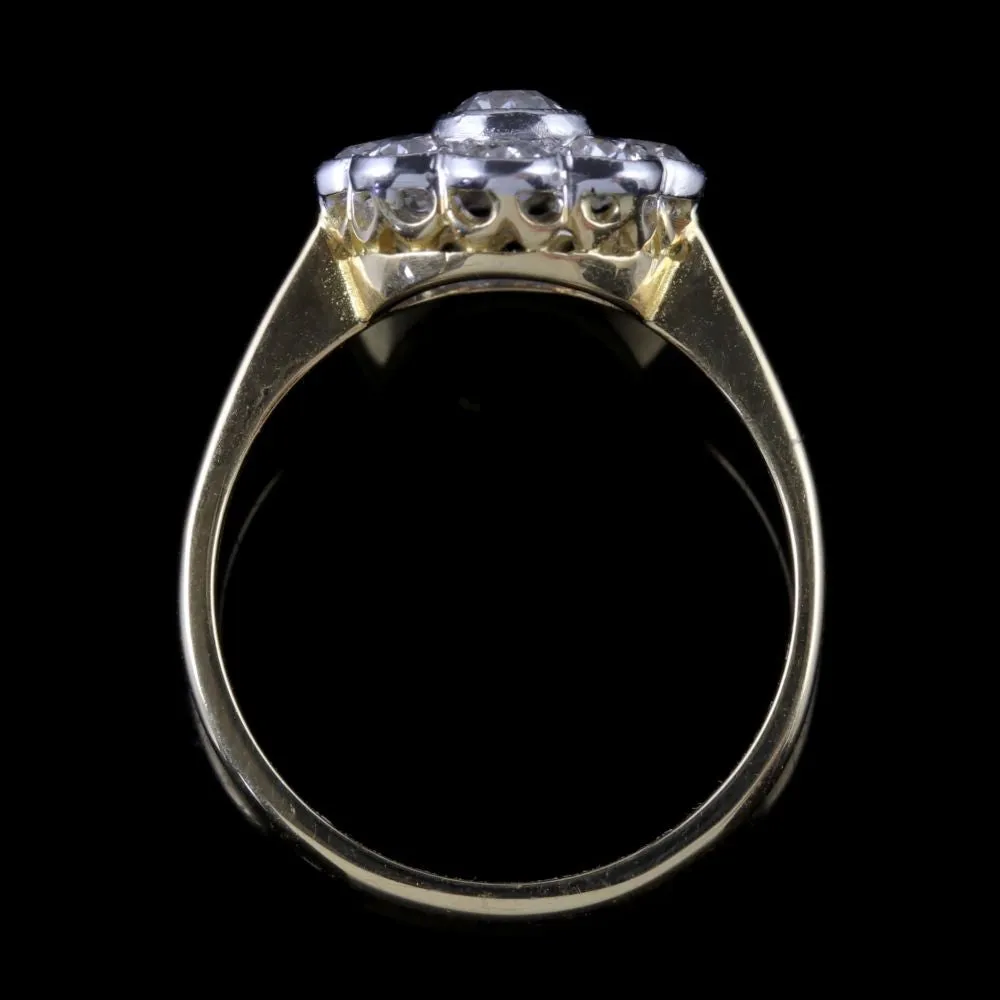 Victorian Style Diamond Cluster Ring 18Ct Gold 1.54Ct Diamonds