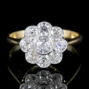 Victorian Style Diamond Cluster Ring 18Ct Gold 1.54Ct Diamonds