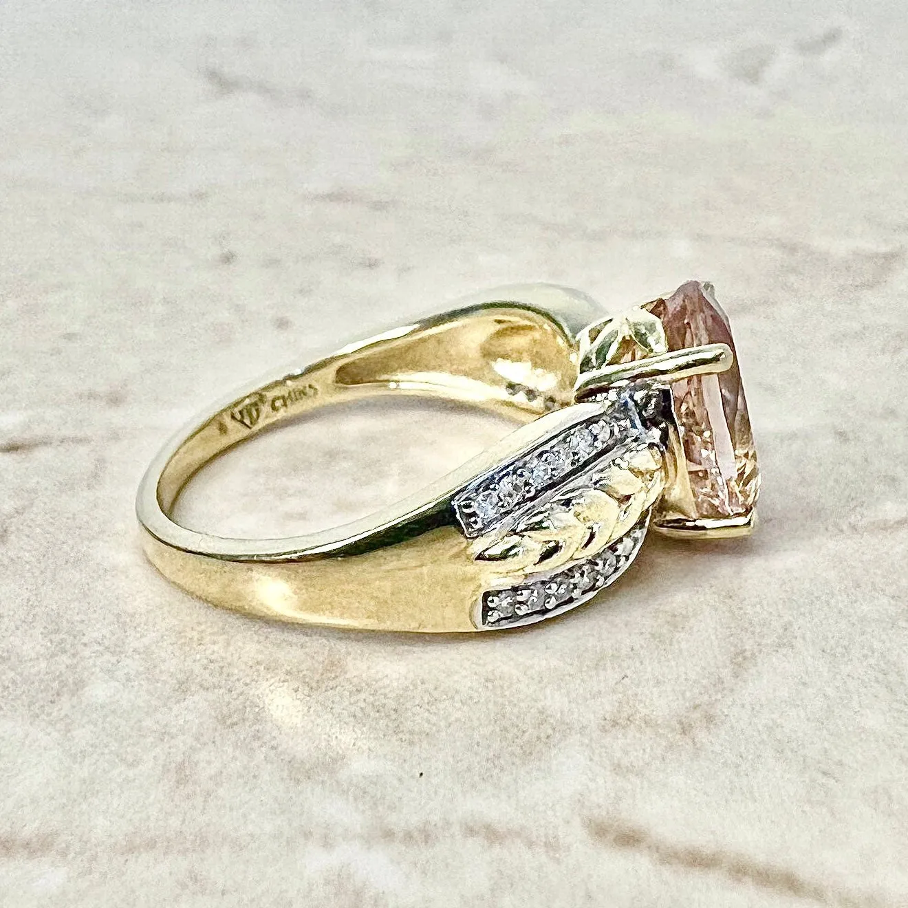 Vintage 14 Karat Yellow & White Gold 2 Carats Oval Morganite & Diamond Solitaire Ring