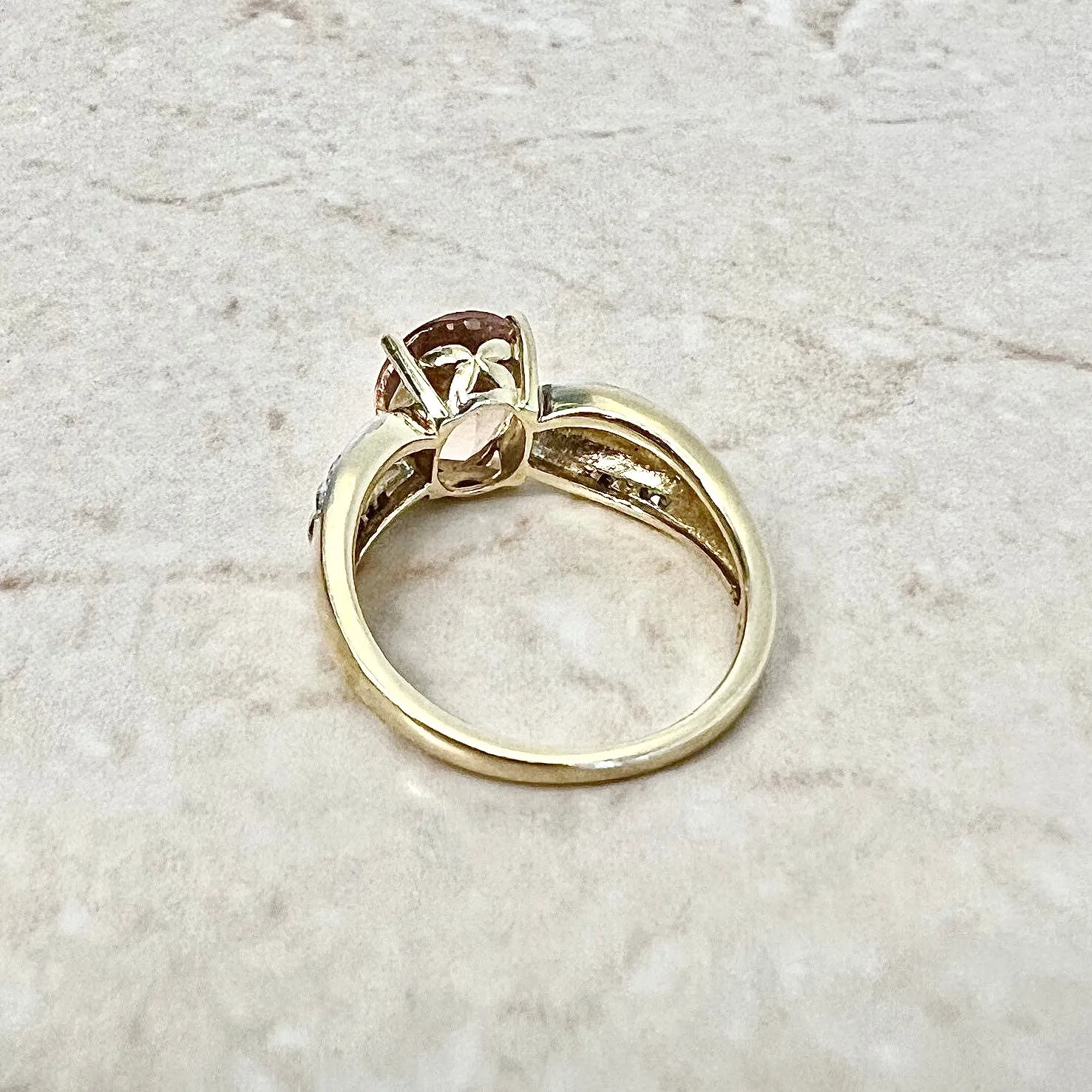 Vintage 14 Karat Yellow & White Gold 2 Carats Oval Morganite & Diamond Solitaire Ring
