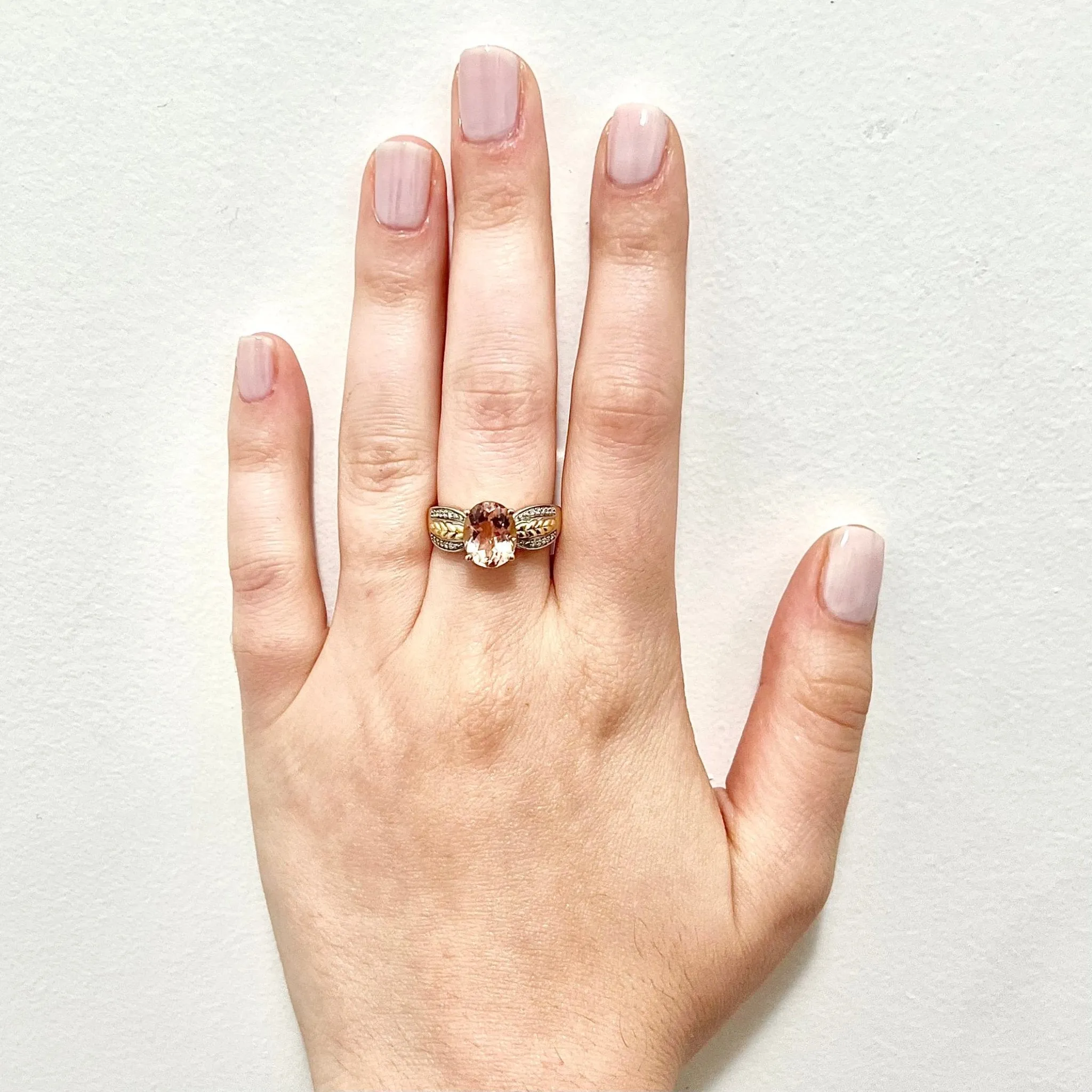 Vintage 14 Karat Yellow & White Gold 2 Carats Oval Morganite & Diamond Solitaire Ring