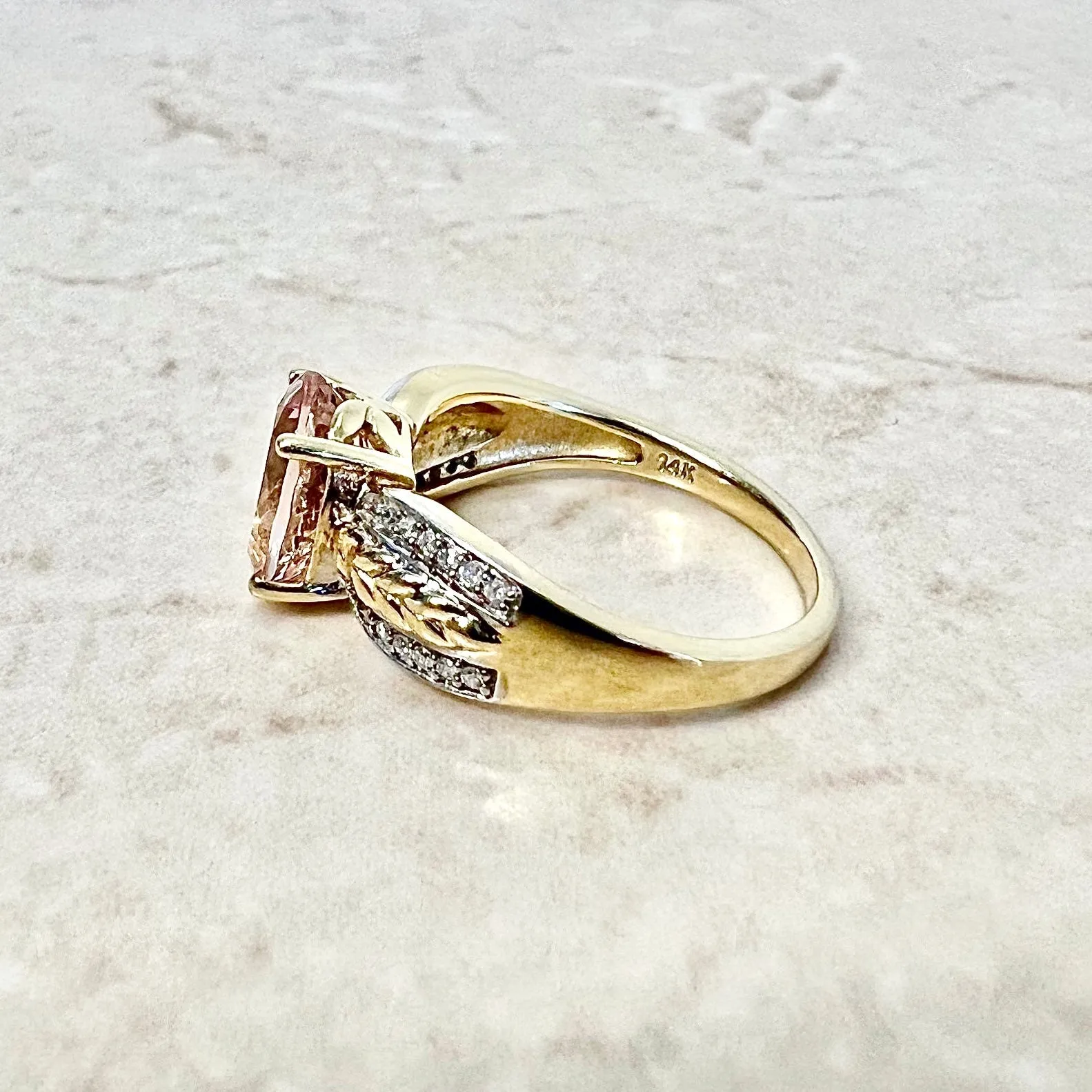 Vintage 14 Karat Yellow & White Gold 2 Carats Oval Morganite & Diamond Solitaire Ring