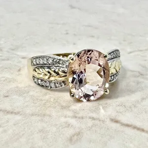 Vintage 14 Karat Yellow & White Gold 2 Carats Oval Morganite & Diamond Solitaire Ring