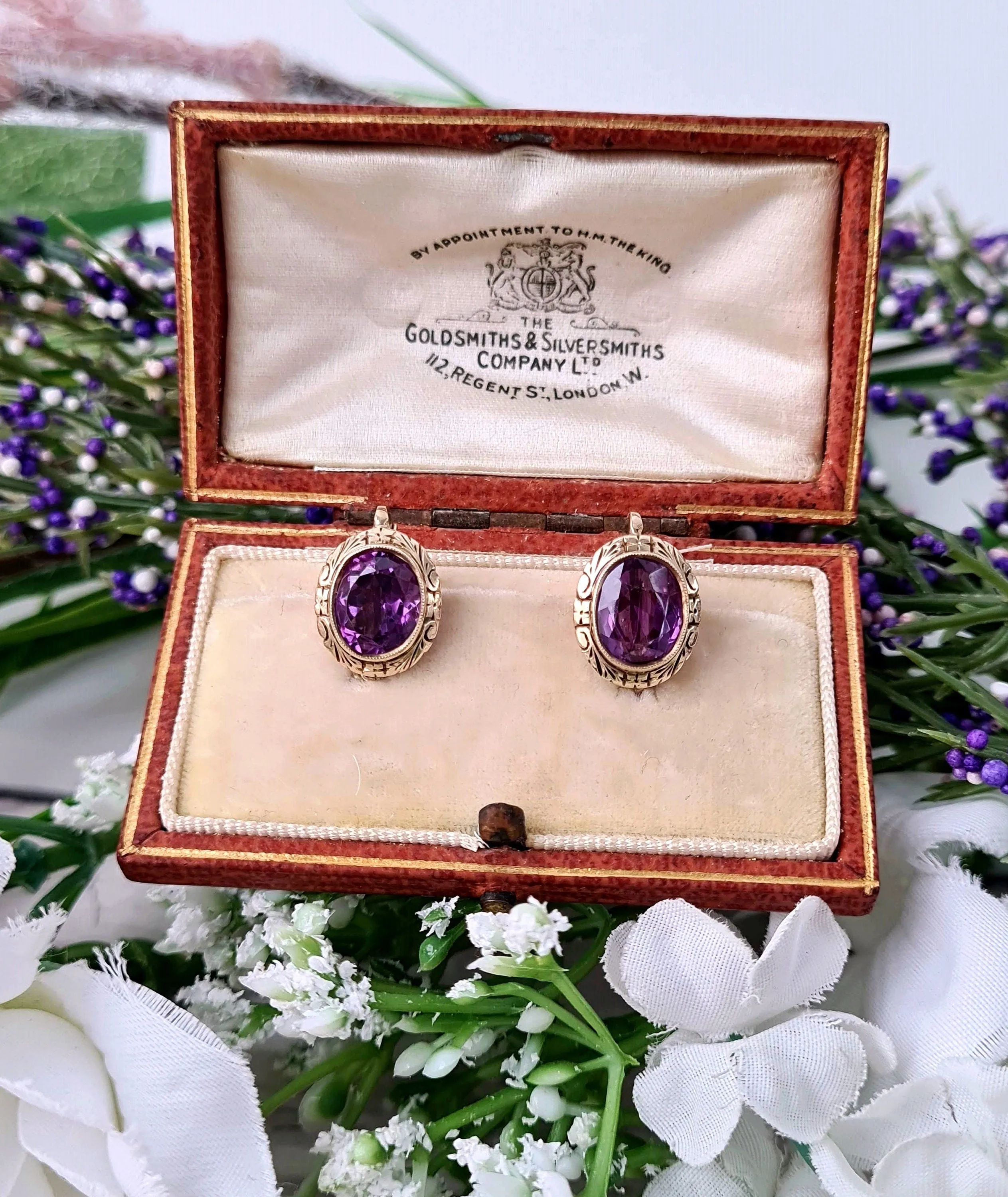 Vintage 14ct Yellow Gold Ornate Colour Change Purple Blue Sapphire Clip on Earrings