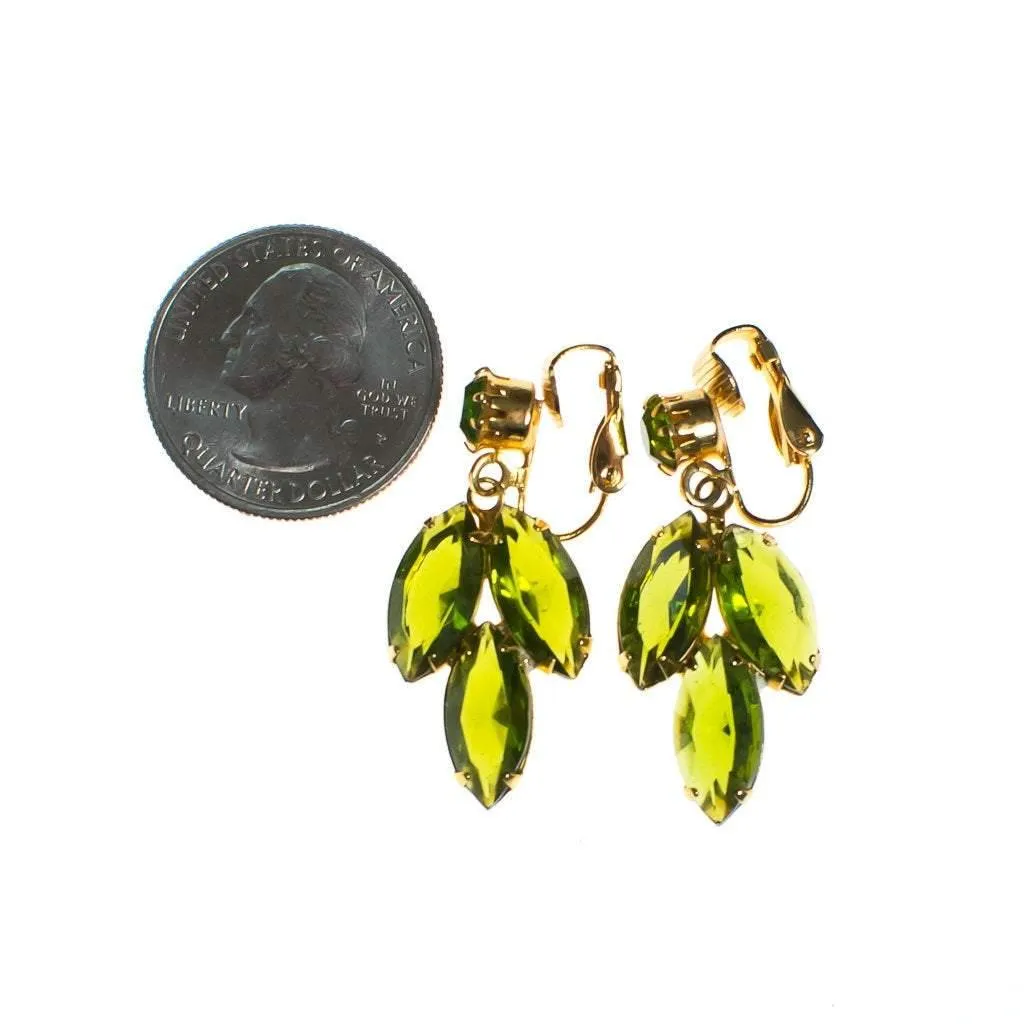 Vintage 1950s chartreuse green rhinestone dangling statement earrings