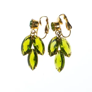 Vintage 1950s chartreuse green rhinestone dangling statement earrings