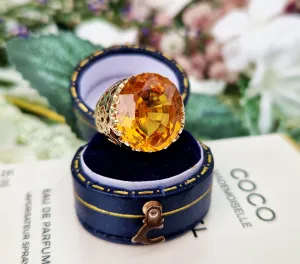 Vintage 1968 9ct Yellow Gold Huge Yellow Orange Sapphire Statement Solitaire Ring / Size R or 9