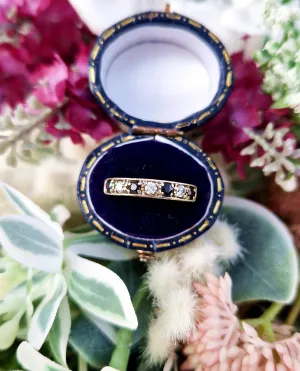 Vintage 1984 9ct Gold Sapphire and Crystal Ornate Half Eternity Band Ring / Size N or 7
