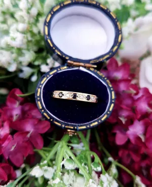 Vintage 1988 9ct Gold Sapphire and Diamond Half Eternity Band Ring / Size J or 5