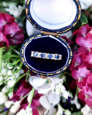 Vintage 9ct Gold Sapphire and Diamond Half Eternity Band Ring / Size L or 6