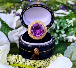 Vintage 9ct Yellow Gold Colour Change Purple Blue Sapphire Statement Ring / Size M or 6.5