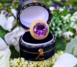 Vintage 9ct Yellow Gold Large 7.4ct Colour Change Purple Blue Sapphire Cocktail Ring / Size M or 6.5