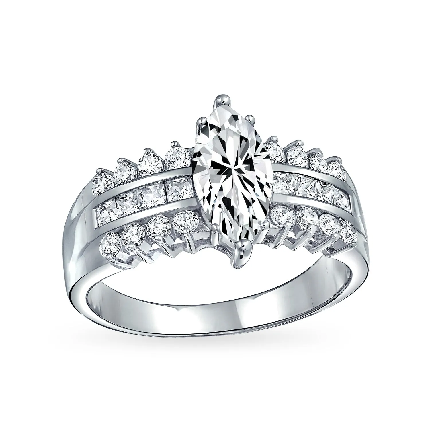 Vintage Art Deco 2.5CT Marquise Engagement Ring, Triple Row CZ Sterling Silver