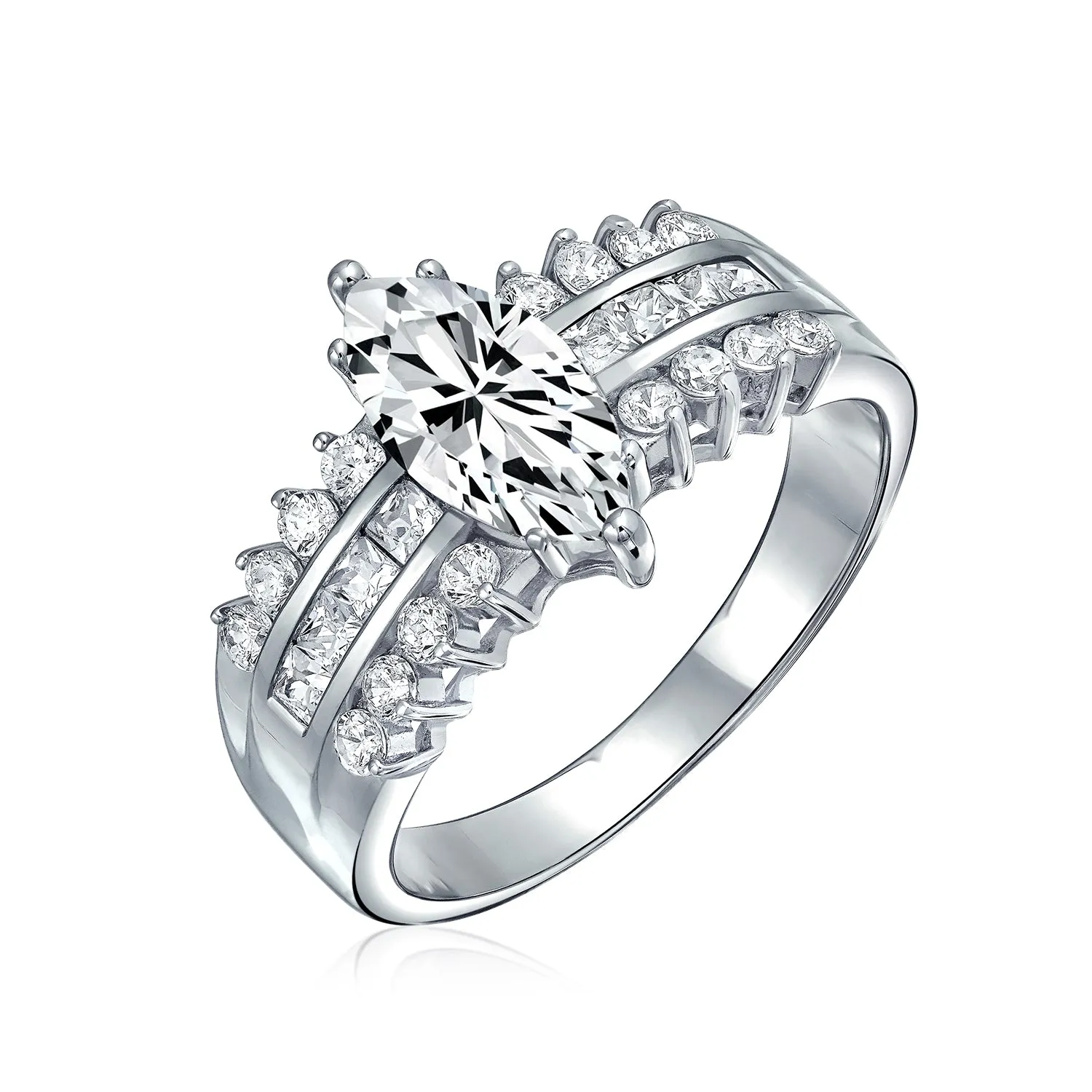 Vintage Art Deco 2.5CT Marquise Engagement Ring, Triple Row CZ Sterling Silver