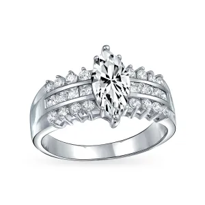 Vintage Art Deco 2.5CT Marquise Engagement Ring, Triple Row CZ Sterling Silver