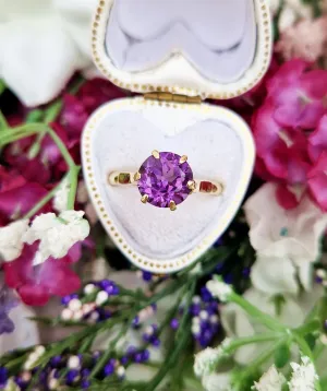 Vintage Art Deco 9ct Yellow Gold Colour Change Purple Sapphire Solitaire Ring / Size P 1/2 or 8.25