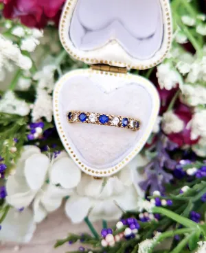 Vintage Art Deco Style 9ct Yellow Gold Sapphire Spinel Eternity Band Ring / Size L 1/2 or 6.25