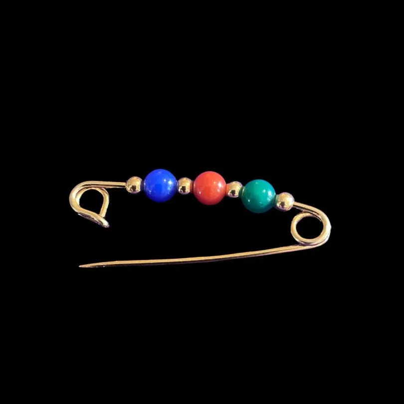 Vintage Avon Classic Gold Beaded Costume Emerald, Ruby, Sapphire Pin