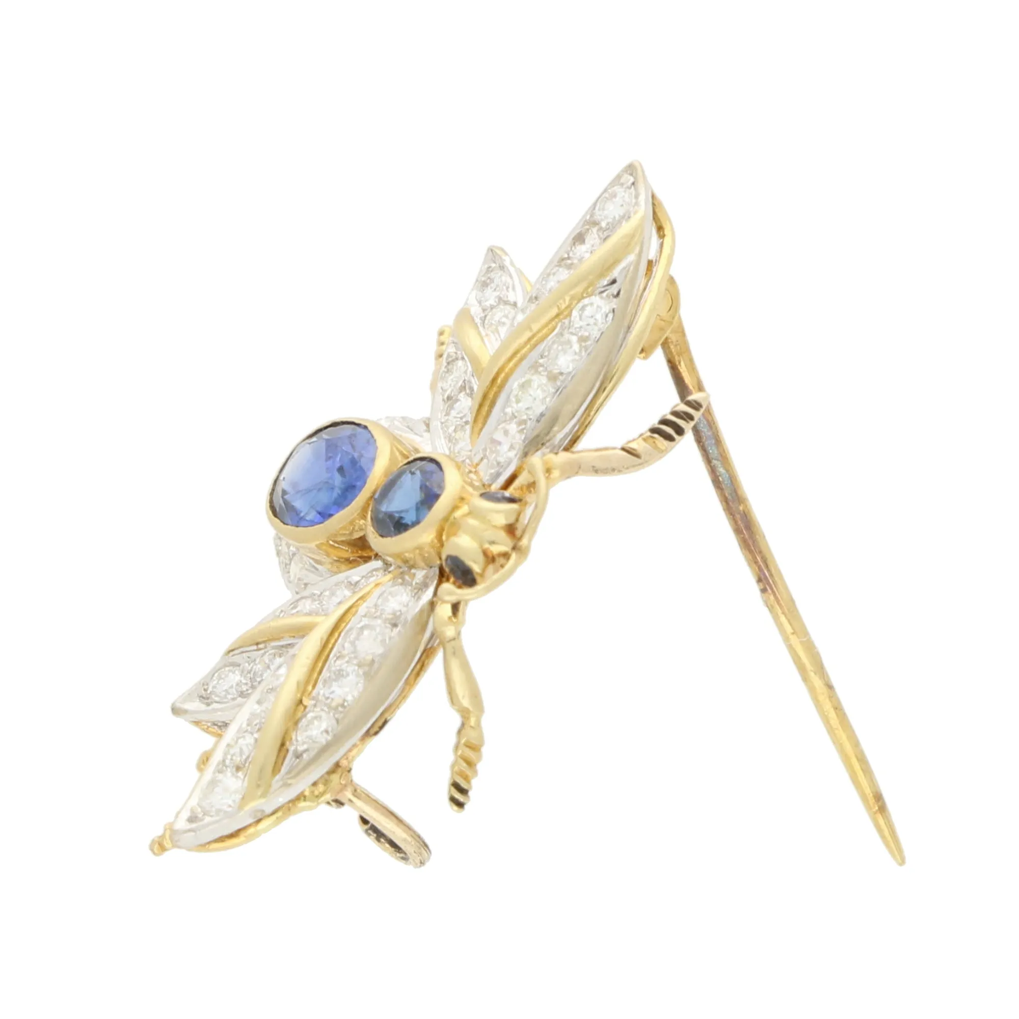 Vintage Blue Sapphire and Diamond Insect Bee Brooch