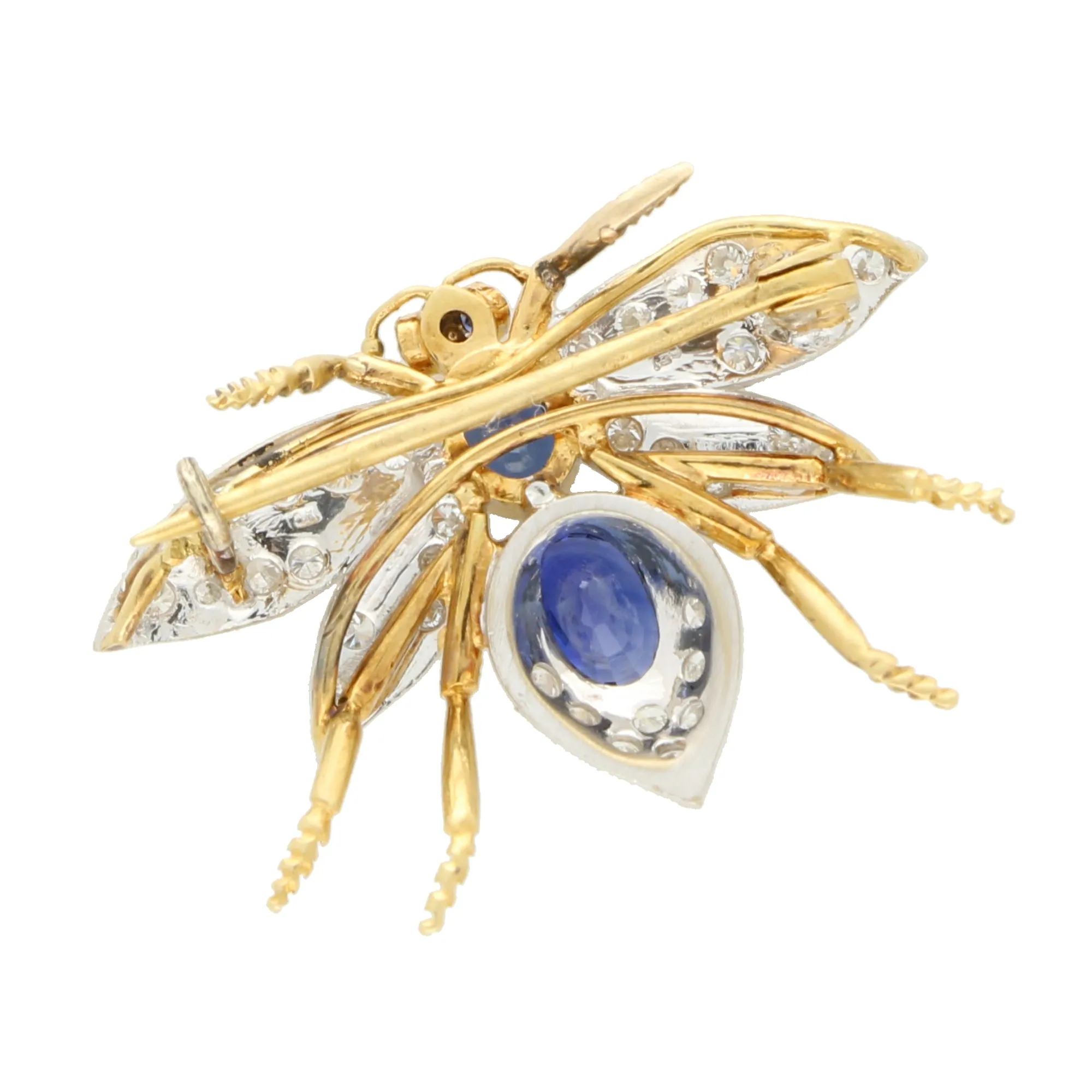 Vintage Blue Sapphire and Diamond Insect Bee Brooch