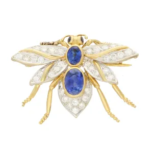 Vintage Blue Sapphire and Diamond Insect Bee Brooch