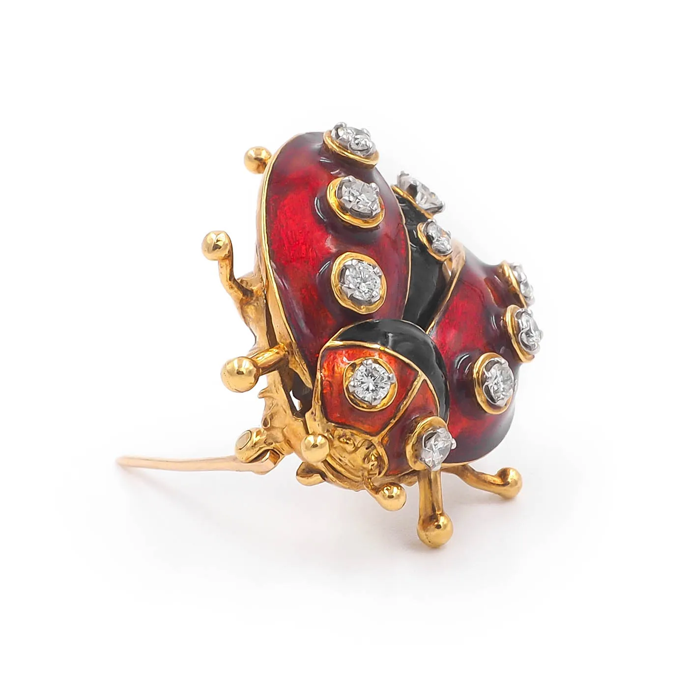Vintage Diamond & Enamel Ladybug Brooch By Peter Lindeman