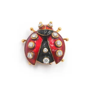 Vintage Diamond & Enamel Ladybug Brooch By Peter Lindeman