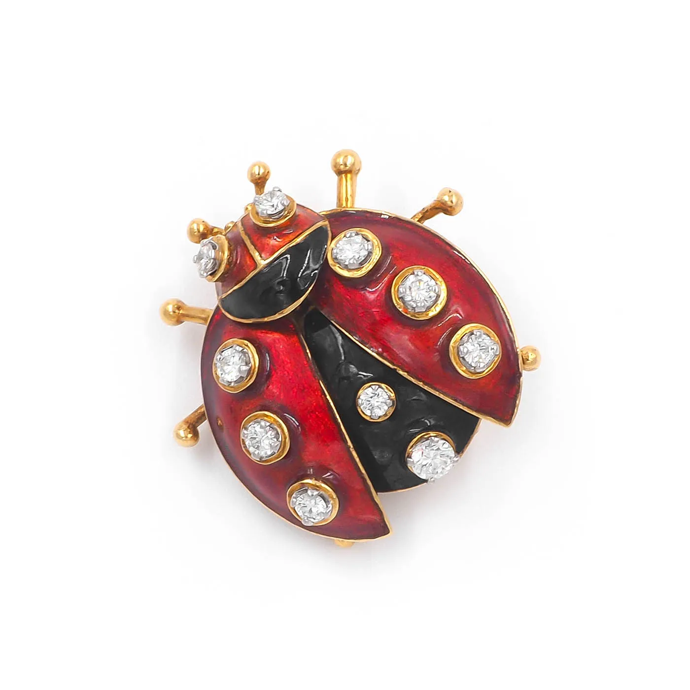 Vintage Diamond & Enamel Ladybug Brooch By Peter Lindeman