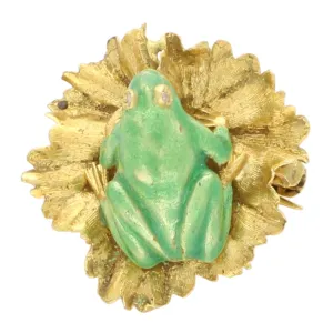 Vintage Diamond and Green Enamel Frog Brooch