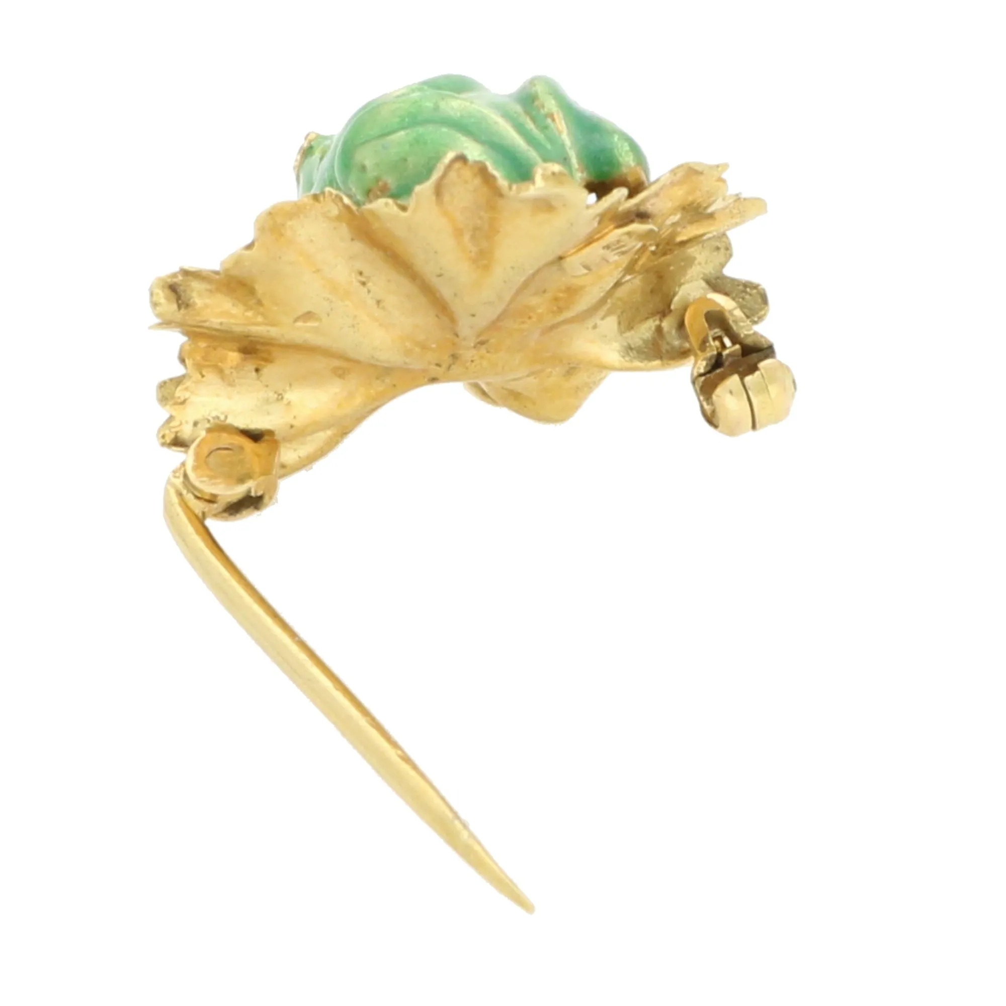 Vintage Diamond and Green Enamel Frog Brooch