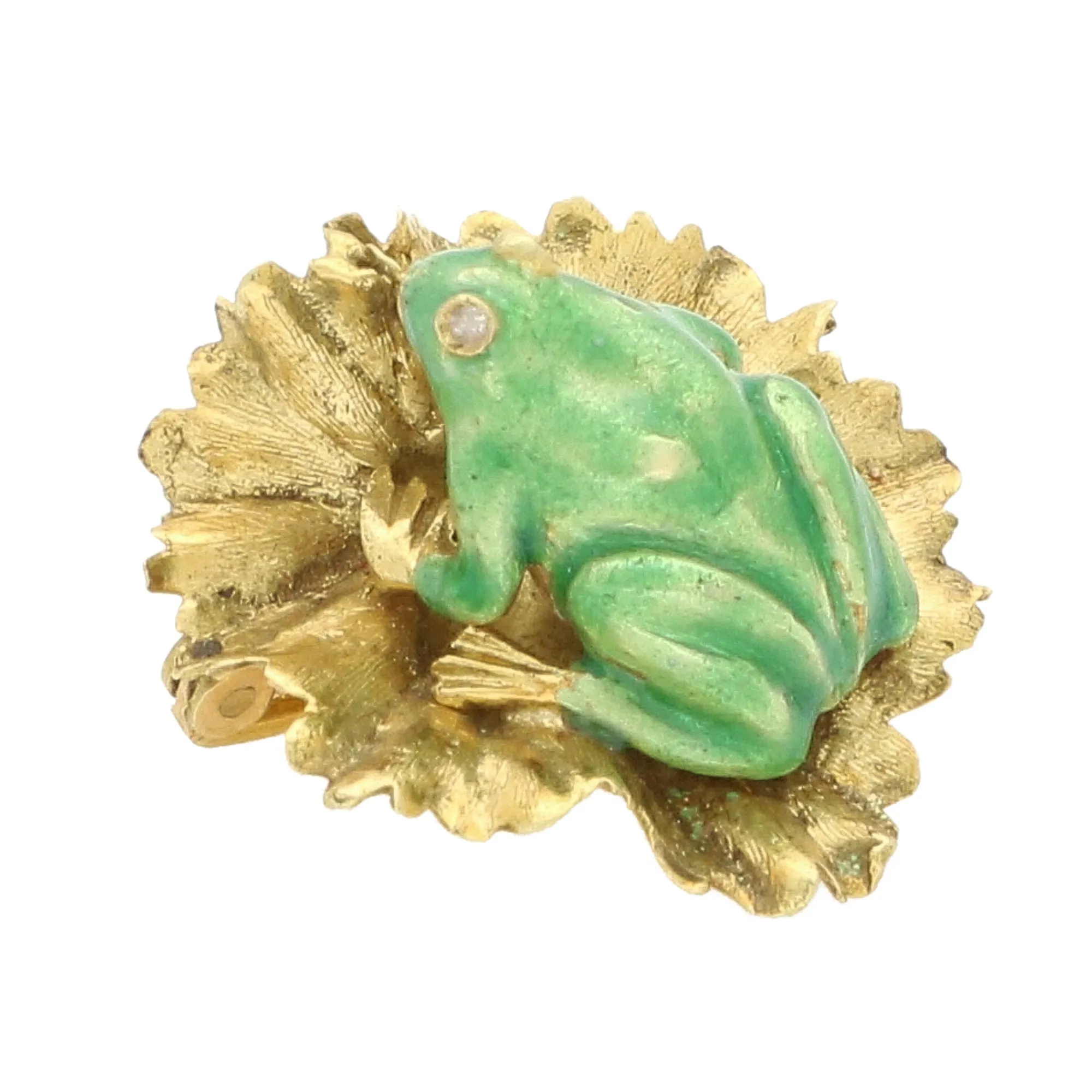 Vintage Diamond and Green Enamel Frog Brooch